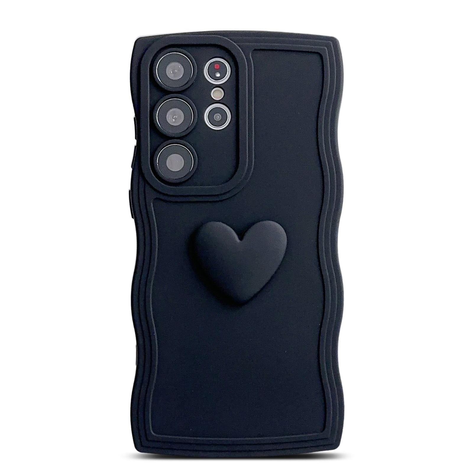 LYQZDT for Samsung Galaxy S23 Ultra Case 6.8", Cute Kawaii 3D Love Heart Solid Color Curly Wavy Camera Lens Cover Shockproof Soft Silicone Phone Cover