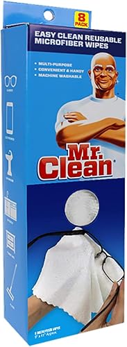 Mr. Clean Paños de microfibra reutilizables fáciles de limpiar, 8 unidades, color azul