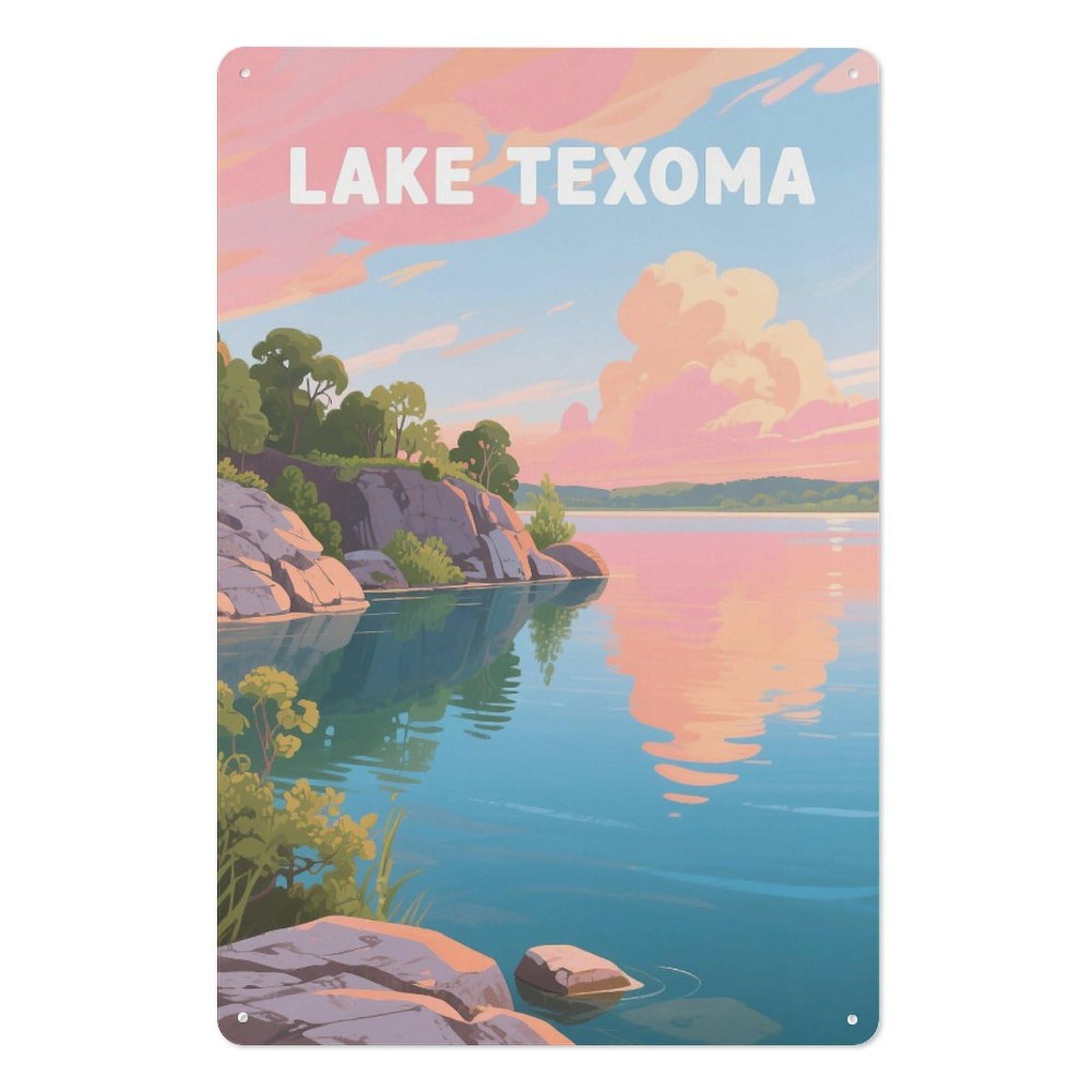 Lake Texoma Retro Design Tin Paintings Vintage Tin Sign 08x12inch(20x30cm) Wall Art for Home Office Bedroom Living Room Cafes Wall Decor