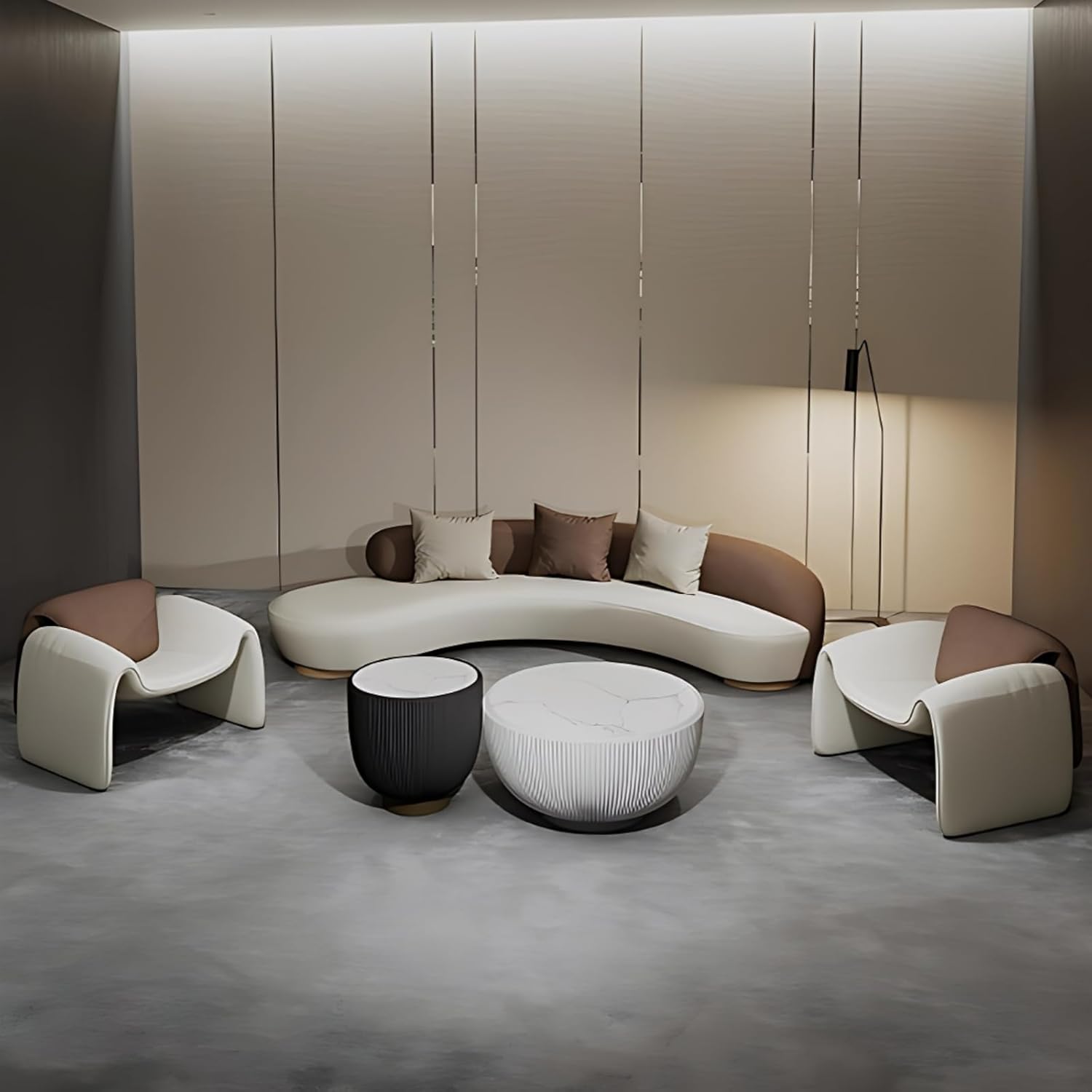 94.5IN Modern Curved Living Room Sofa - Modular Sectional Sofas with Coffee Table | Sectional Couches for Living Room, Suitable for Various Scenes (White+Brown)