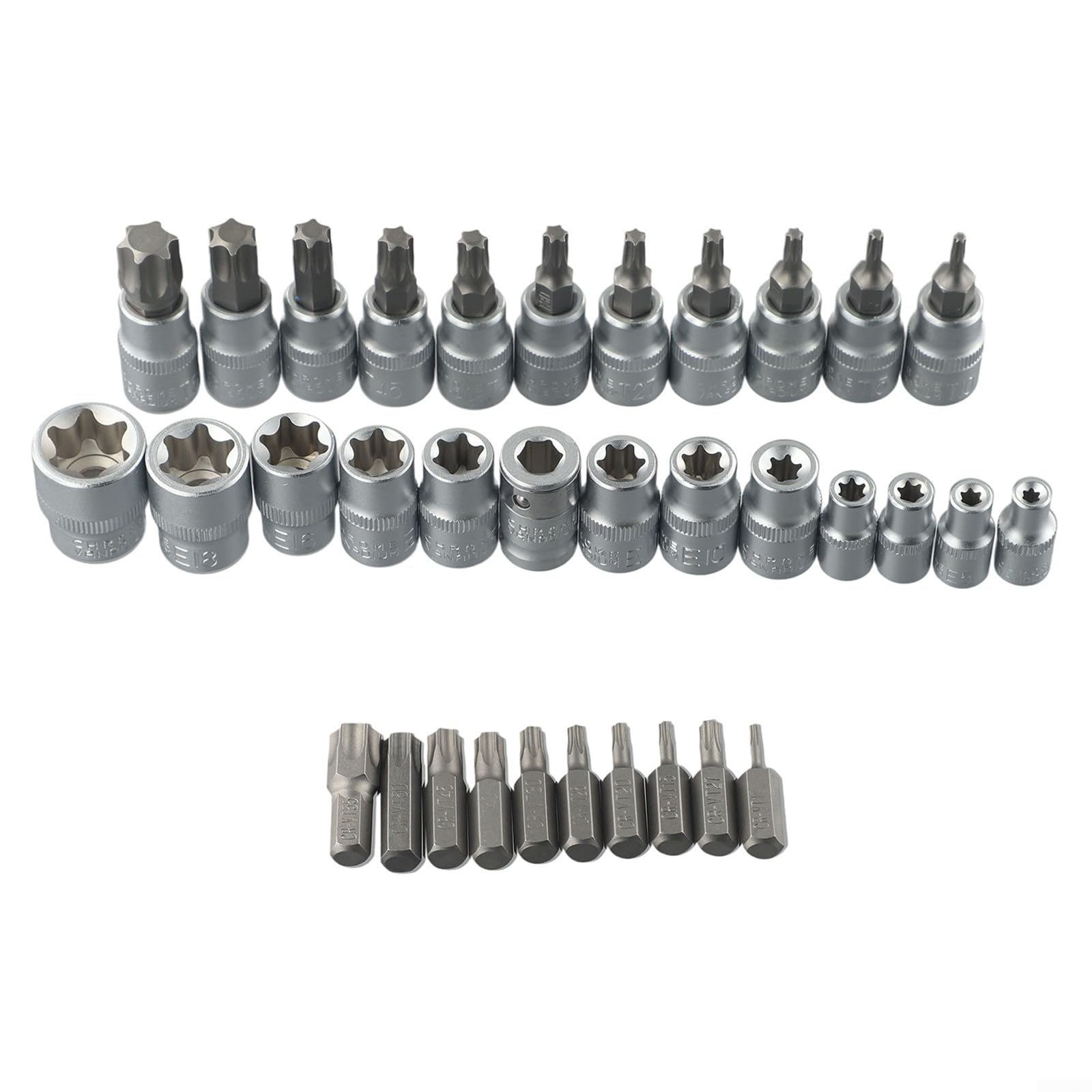 Set completo di chiavi a bussola Torx a stella e punte, 34 pezzi/set, in acciaio al cromo vanadio