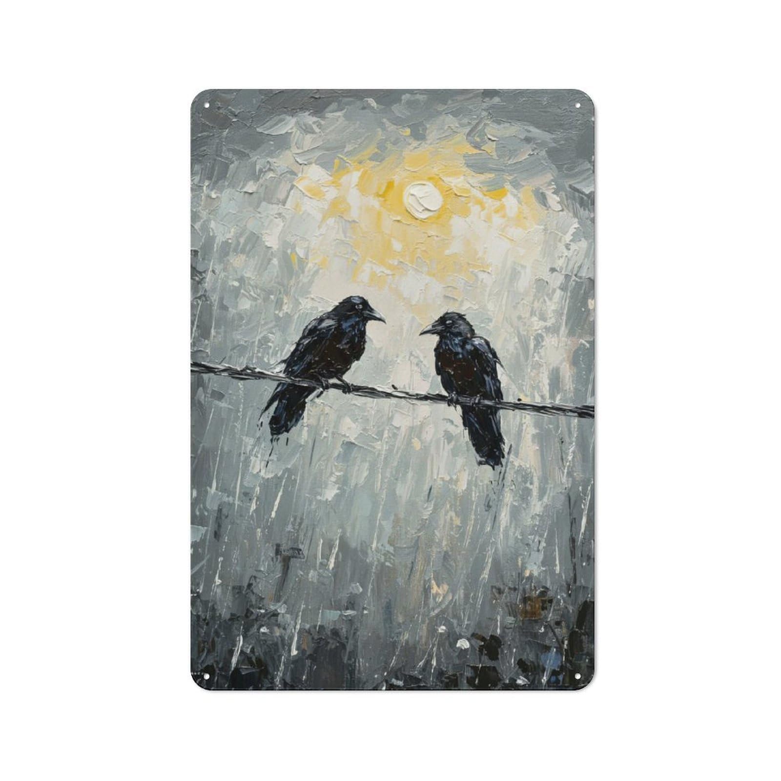 Junmoney Two Ravens On A Wire Painting Tin Wall Plaque 30X20cm With For Workshop Wall, Suited To Makers And Diy Enthusiasts