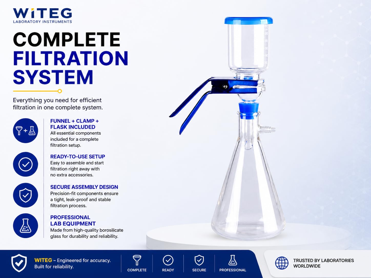 Glass Vacuum Filtration Set | 1000 Ml Filtering Flask | With Clamp | Membrane | Millipore | Perfect For Lab Filtration, Liquid Clarification & Sample Preparation |-image-17