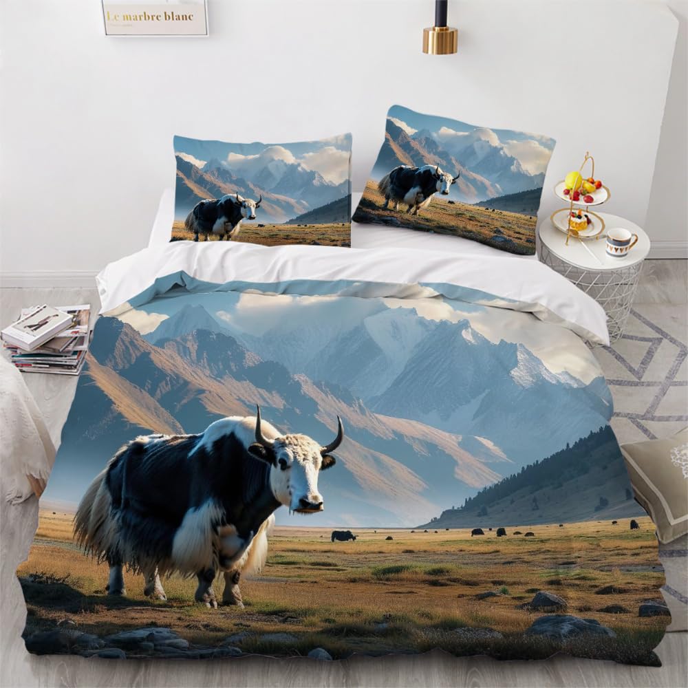 Housse de couette yak 220x240 avec parure de lit 2 personnes motif vache 3D en microfibre