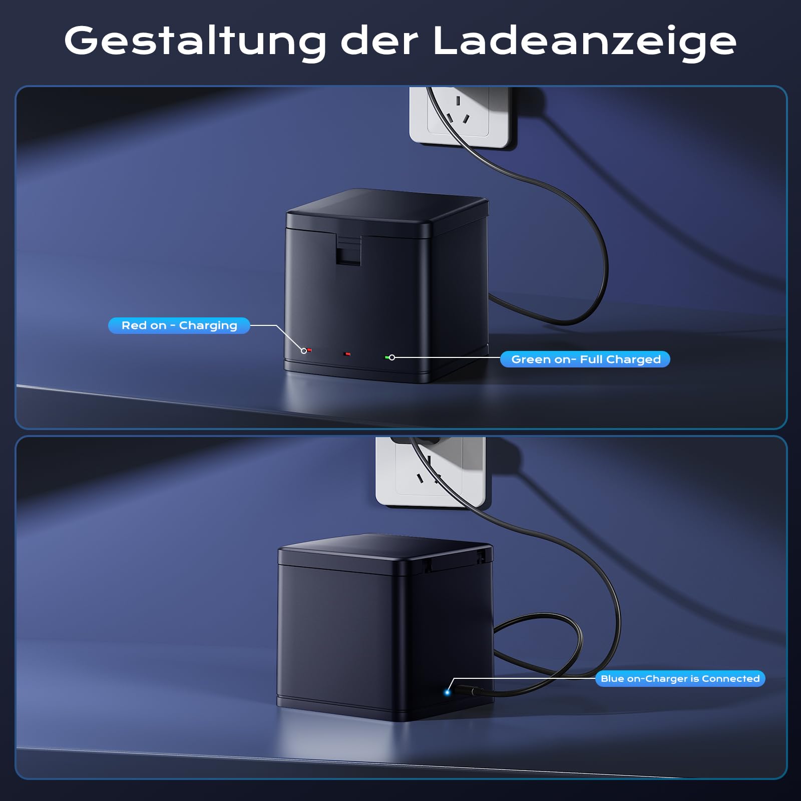 Akku Ladegerät Sets für Go Pro Hero 8, 7, 6, 5, 3-Kanal-Ladegerät und 3er-Pack 2200mAh Lithium-Ionen Wiederaufladbare Ersatzakku mit Hoher Kapazität für GoPro Hero 8 Black, 7, 6, 5 Kamera