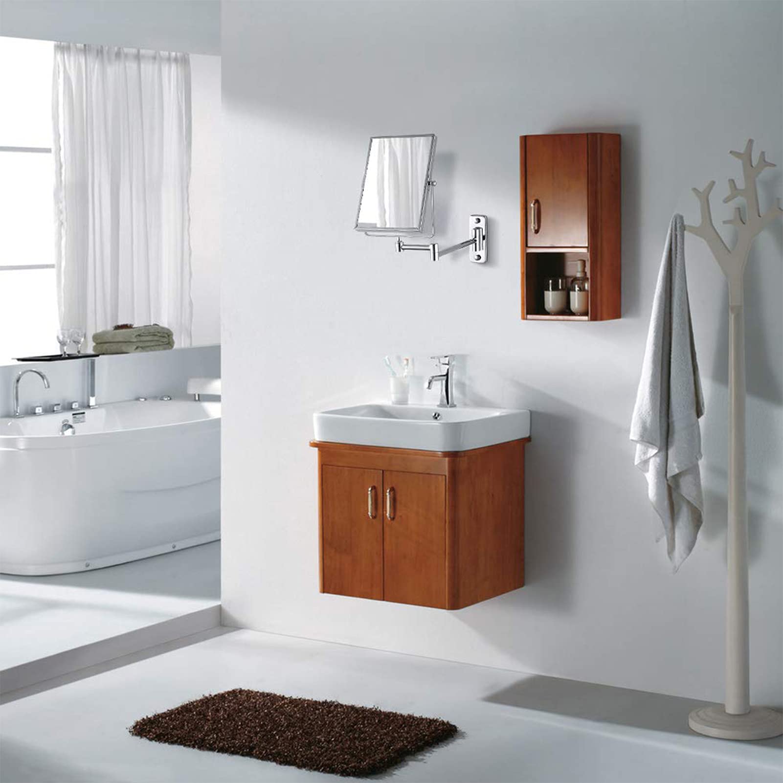 Specchio Trucco da Bagno Parete Rettangolare,Specchio Double Face Specchio Cosmetico Ingranditore,con Ingrandimento 1X/3X,Girevole a 360°,per Bagno Hotel Spa