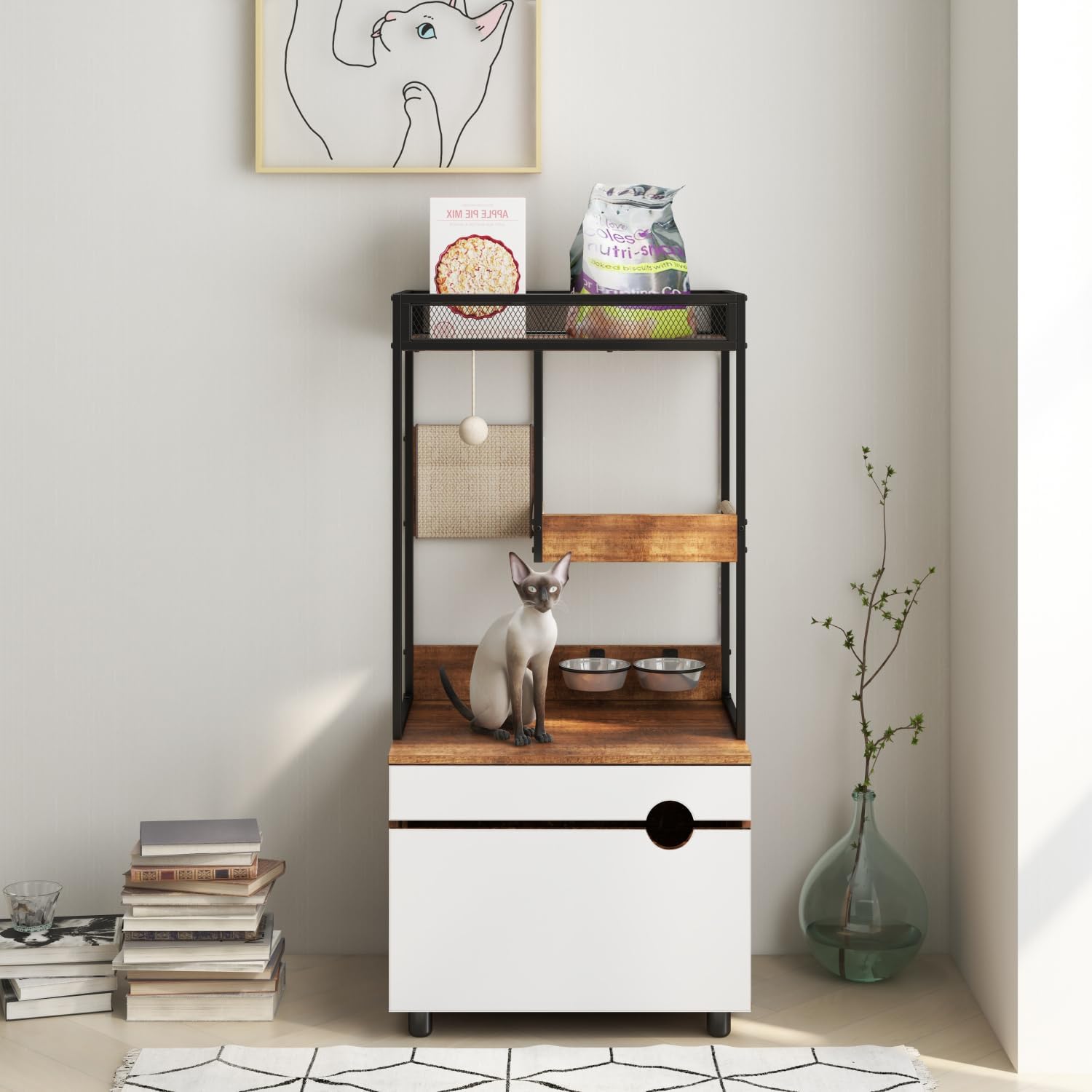 Cat Litter Box Enclosures with Cat Tree Tower, Cat Furniture,Cat Cabinet