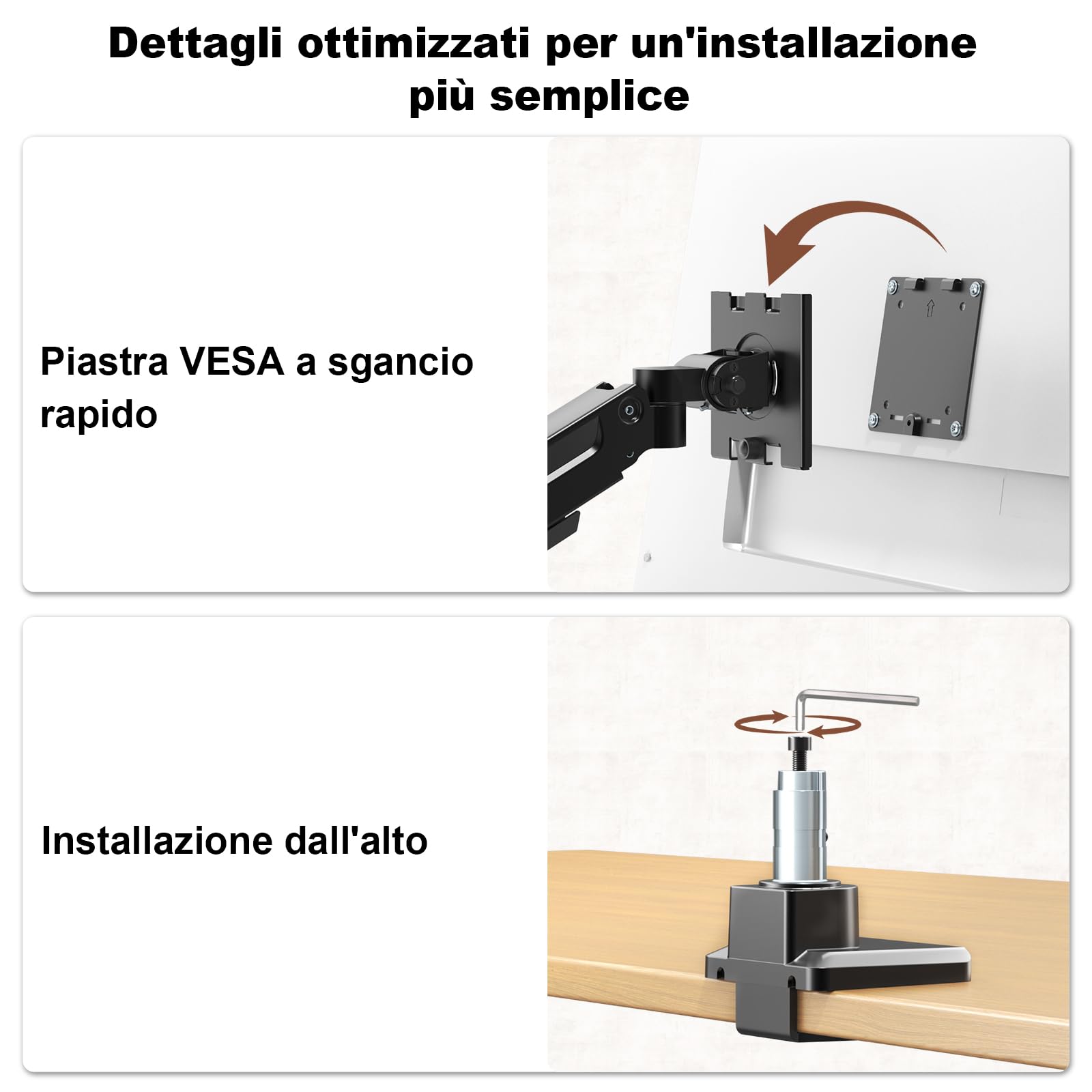 Supporto per Monitor PUTORSEN per 2 Schermi da 17 a 49 Pollici - Fino a 20 kg per braccio, supporto extra-lungo regolabile in altezza e orientabile per un'ergonomia ottimale, VESA 75/100 mm.