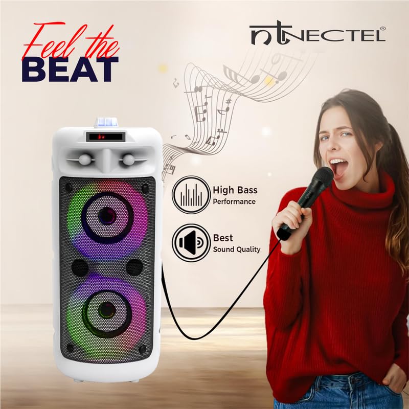 Image of 50W Rechargeable Multimedia Bluetooth Multimedia Speaker with Dual 4 inch Drivers, RGB Lights, MIC Input, USB /TF /FM /AUX, TWS, Remote for Party use (3H Playtime)