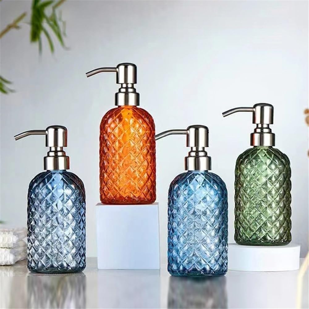 Distributeurs de Savon Bouteille de lotion en verre 400 ml Porte-savon for maison/hôtel/salle de bain Transparent Cylindrique Bleu/Transparent/Vert/Orange Accessoire Salle de Bain(Transparent)