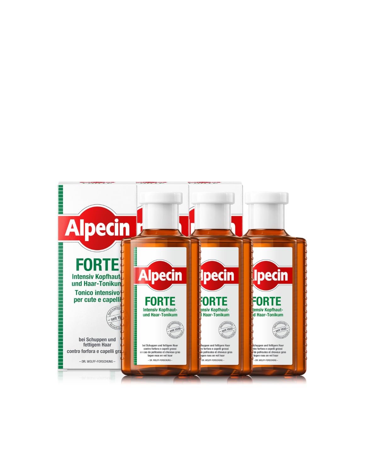 Alpecin Medicinal FORTE Tonico - 3 x 200 ml - Efficace contro forfora e caduta dei capelli, allevia il prurito del cuoio capelluto, lenisce le irritazioni, ideale per capelli grassi