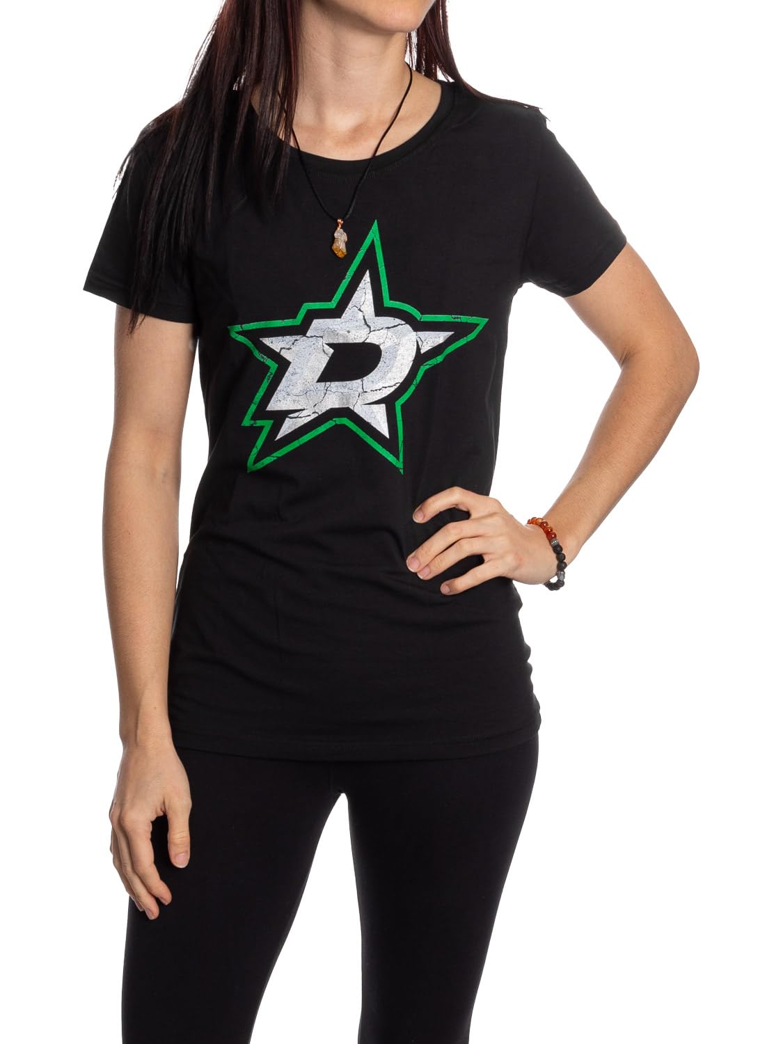 Calhoun NHL Surf & Skate Women's Distressed Print Fitted Crew Neck Premium T-Shirt (Edmonton Oilers, XX-Large) — view 2
