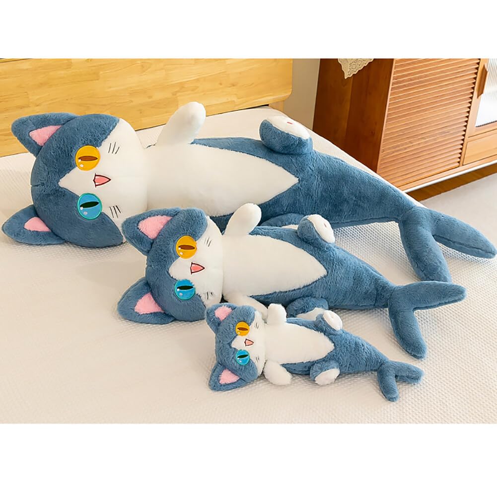 Uposao Hermosa muñeca de gato de tiburón de felpa, linda caricatura, almohada de gatito de tiburón de peluche suave, almohada alargada para dormir, juguetes para muñecas, regalo para la familia