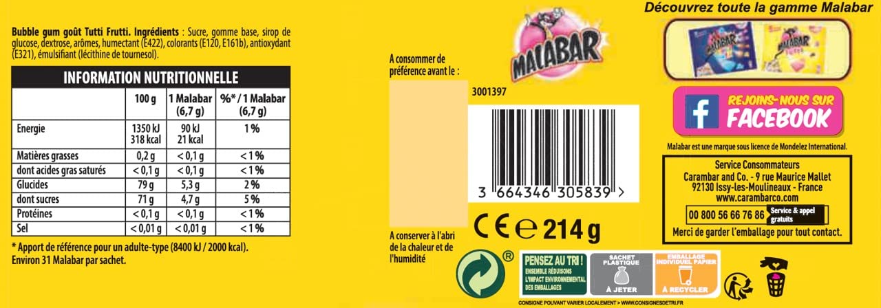 Malabar Chewing-gum Tutti 214 g