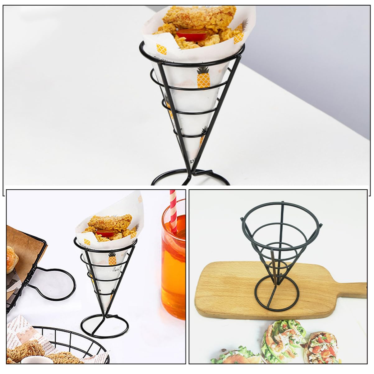 Cabilock Juego de 4 Rejillas de Alambre de Metal para Papas Fritas Color Recipiente para Servir Papas Fritas Soporte para Conos de Aperitivos para Eventos