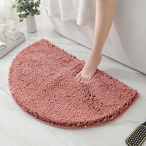 HYFAN Tappeto da bagno semi-rotondo in ciniglia in microfibra, antiscivolo, super assorbente, ad asciugatura rapida, morbido, lavabile in lavatrice, semi cerchio, decorazione per pavimenti