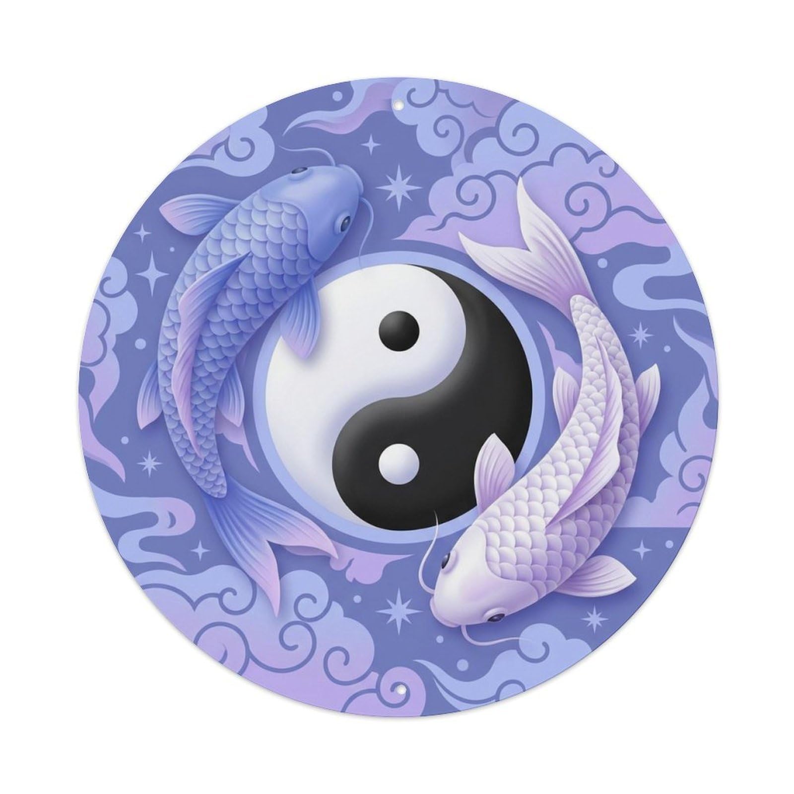 Yin Yang Koi Garden Lavender Feng Shui Classic Metal Tin Sign