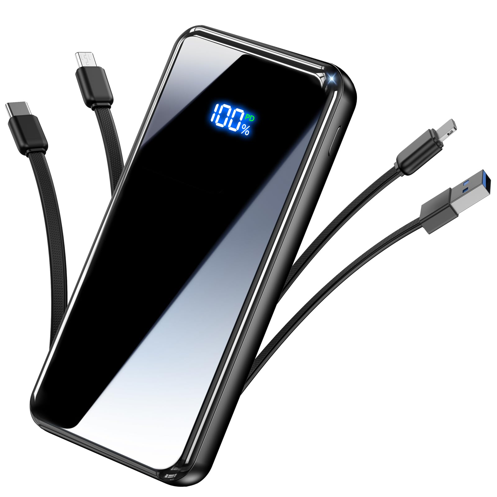 Portable Charger,50000mAh Power Bank Built-in Cable, 22.5W PD USB C In & Out Fast Charging, External Battery Pack with 6 Output & 2 Input, Travel Camping Essential for iPhone 17/16/15/14/13/12,Android