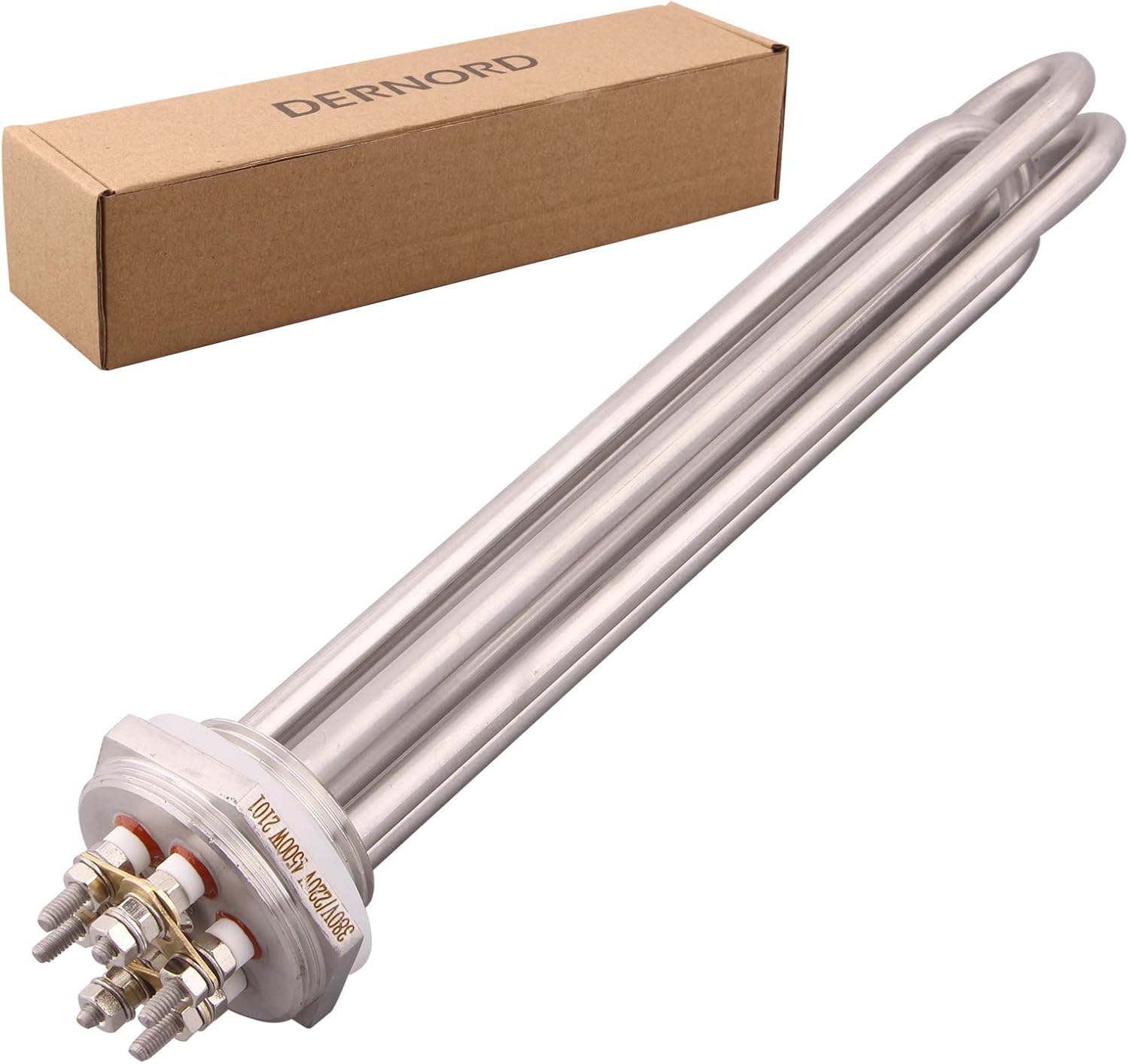 DERNORD Heizelement 220V 4500W 1-1/4 Zoll 3U Typ Brühwassererhitzer BSP Gewinde Edelstahlflansch
