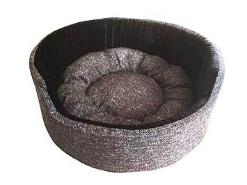 Mellifluous Jute/Velvet Dual Color Round Dog Cat Pet Bed (Large, Dark Grey-Black)