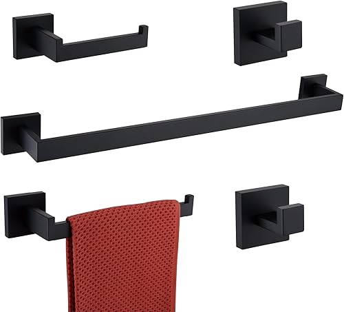 Juego de accesorios de baño negro montado en la pared, juego de 5 piezas de barra de toalla de acero inoxidable negro juego de accesorios de baño