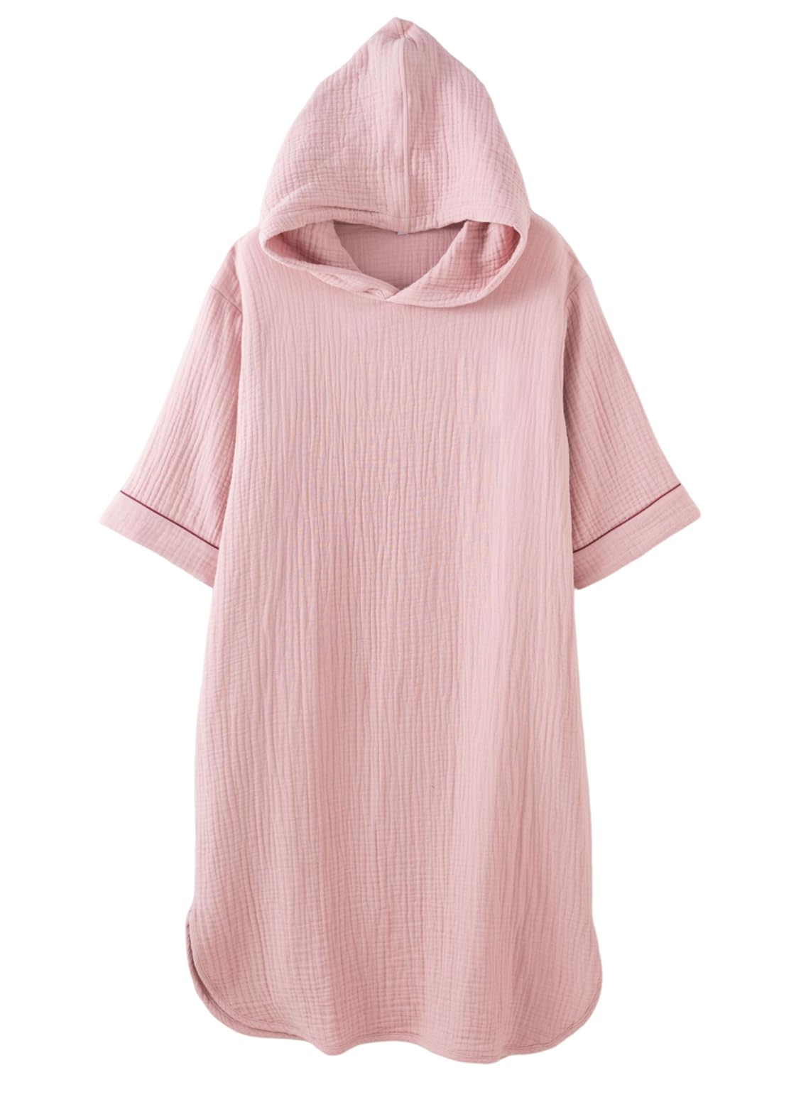 Damski szlafrok z kapturem z czterowarstwowej gazy bawełnianej – unisex, narzutka plażowa, lekka bielizna nocna o luźnym kroju,Pink,3XL