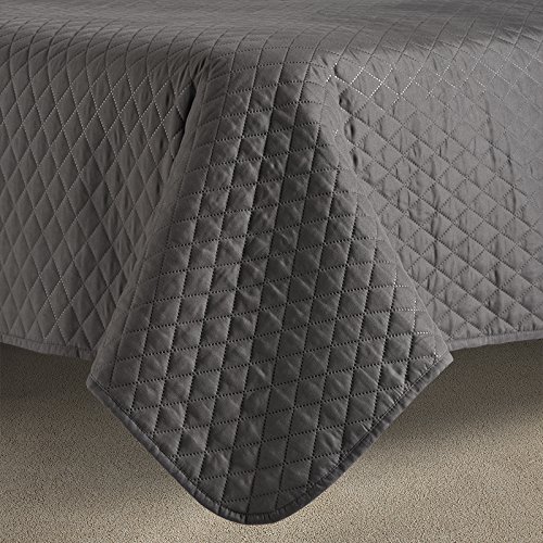 Comfy Bedding 3-Piece Bedspread Coverlet Set Extra Lightweight and Oversized Diamond Embossed, Full/Queen, Charcoal - Thumbnail 2