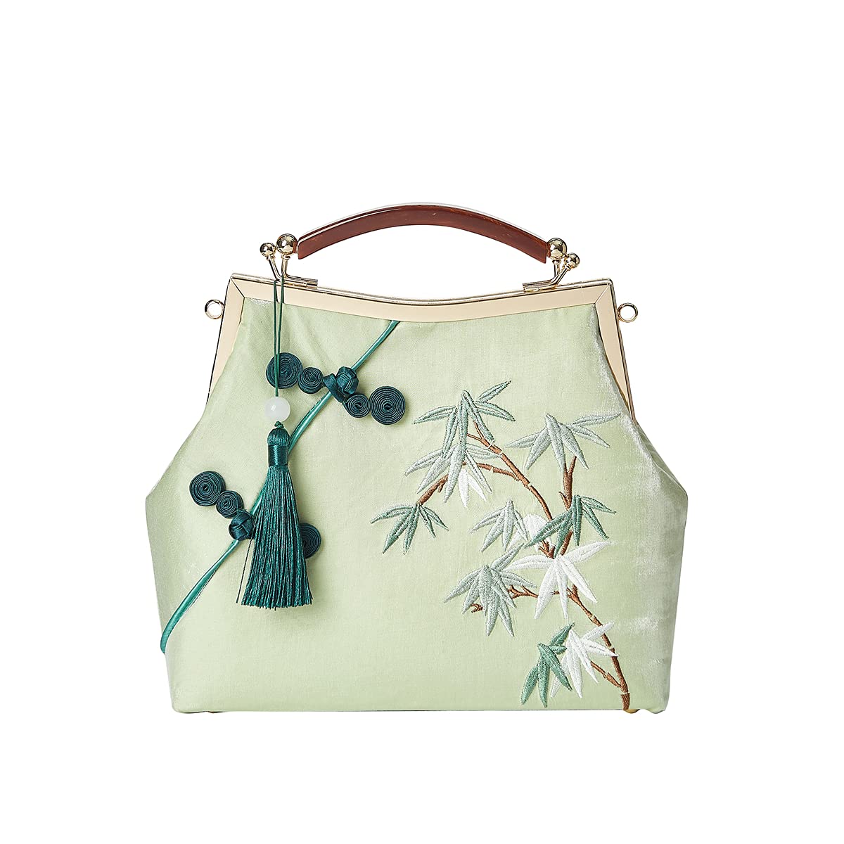 Photo 1 of ***HAS MAKEUP STAINS ON THE INSIDE*** Women Chinese Classical Bamboo Embroidery Purse Vintage Embroidery Clutch Handag with Tassel and Pendant