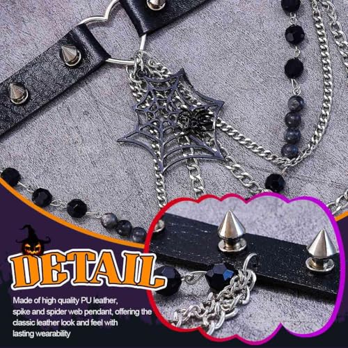 Zoestar Punk Leder Choker Halskette Schwarz Gothic Halsband Spinnennetz Spiked Halloween Halskette Kette für Frauen