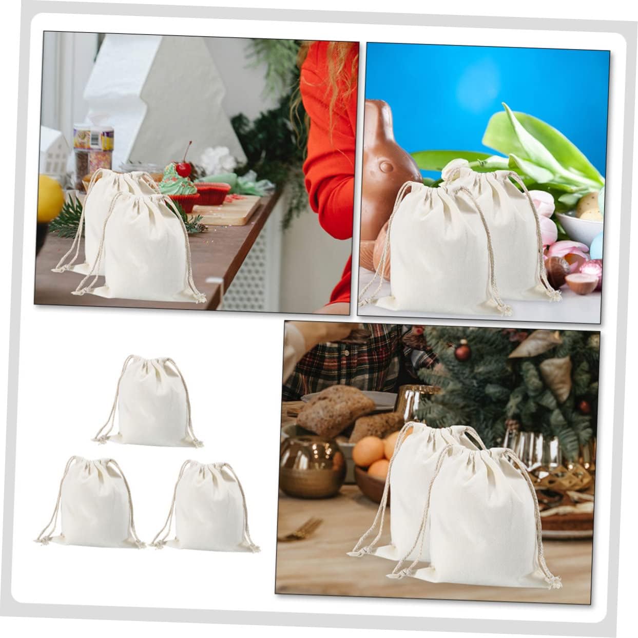 Amosfun 9pcs Cotton Drawstring Bags Reusable Cloth Pouches for Packing Storage and Wrapping and Elegant Design