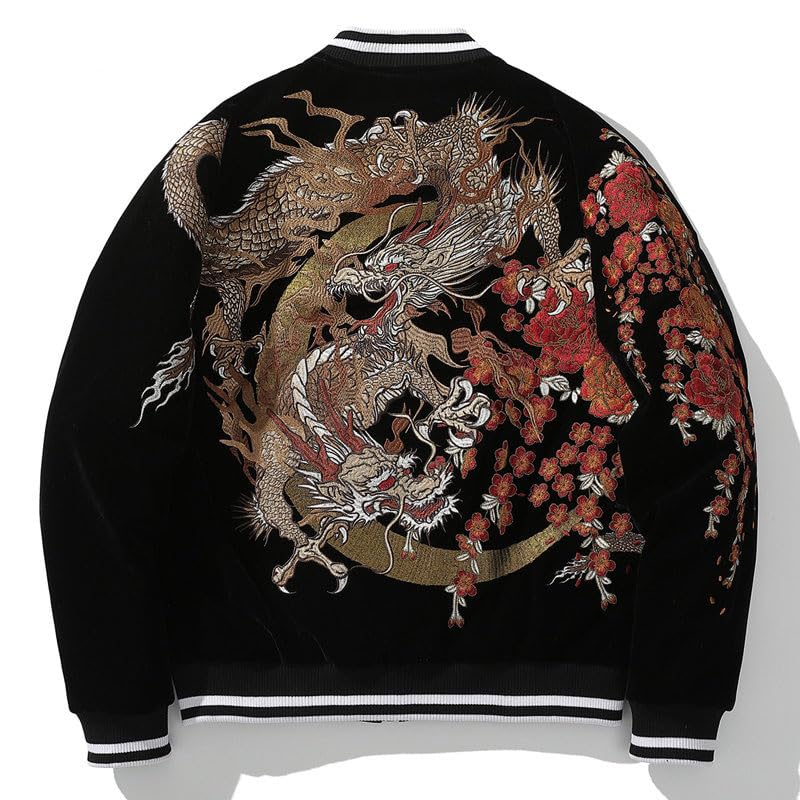 USTZFTBCL Heavy Industry Dragon Embroidery Autumn Baseball Uniform Jacket Embroidered Coat Youth Trendy Casual Coats Couples2