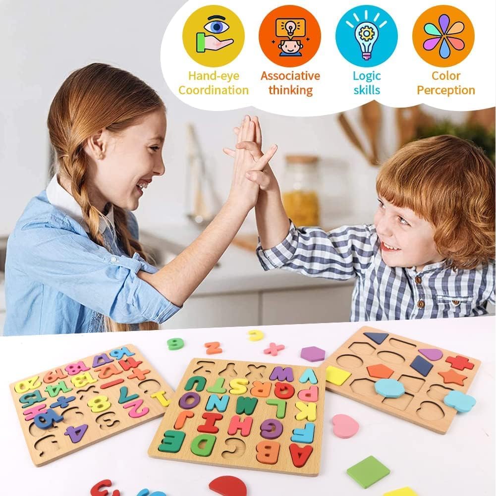 REDITEX Wooden Learning Educational Board for Kids, Puzzle Toys for 2 Years Old Boys & Girls Educational Toyss sfor Toddlers & Preschoolers, ABCD Toys for Kids(Alphabets, Numbers & Shapes) 3