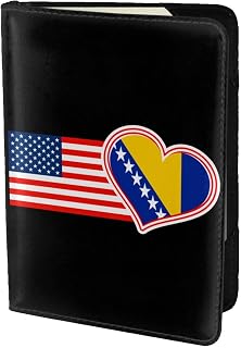America and Heart Bosnia Flag 5.5in Cowhide Passport Holder, Genuine Leather Travel Document Organizer, Durable Passport Case for Travel & Business