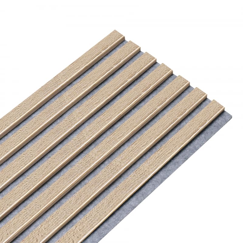 Panneau Mural Acoustique tasseaux Bois 250 x 30 x 1,9 cm - Décor chêne/Feutrine Grise - 0,75M²