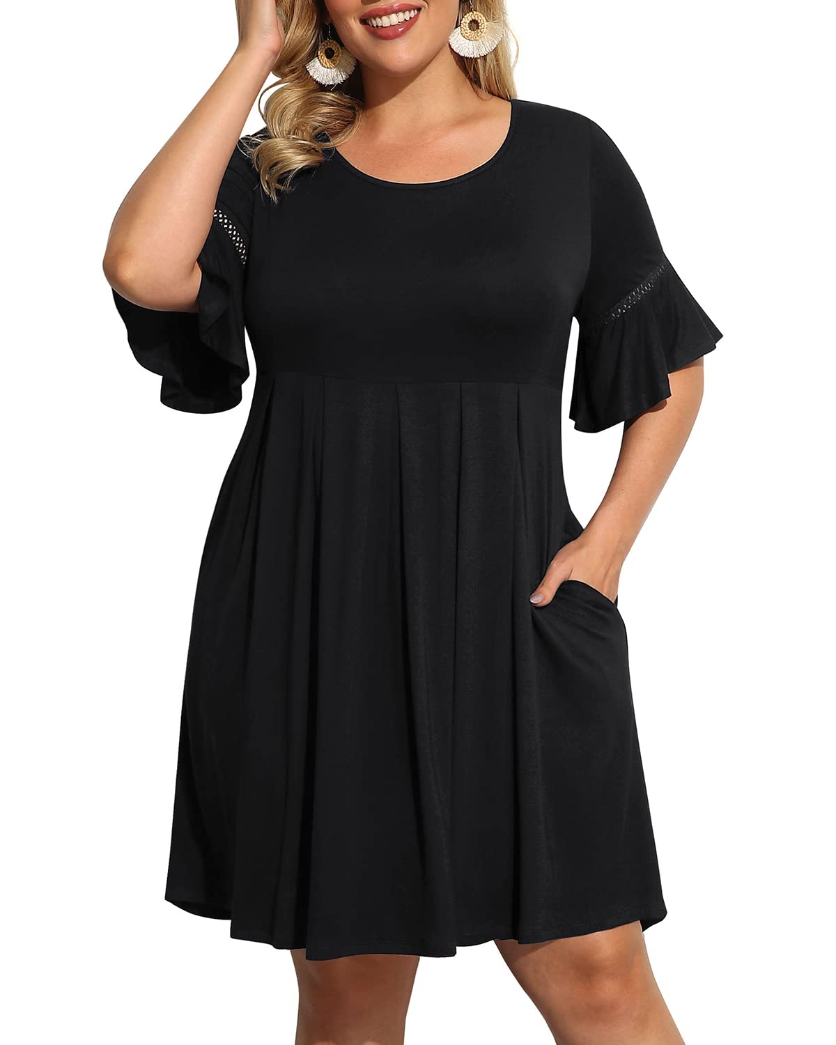 Pinup Fashion Women‘s Plus Size Bell Sleeve Round Neck Casual Summer