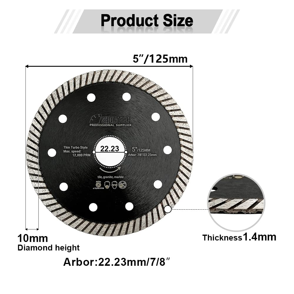 SHDIATOOL Disco Diamantato 10 Pezzi 125mm Super Sottile Turbo Lama per Porcellana Piastrella Ceramica Granito Marmo