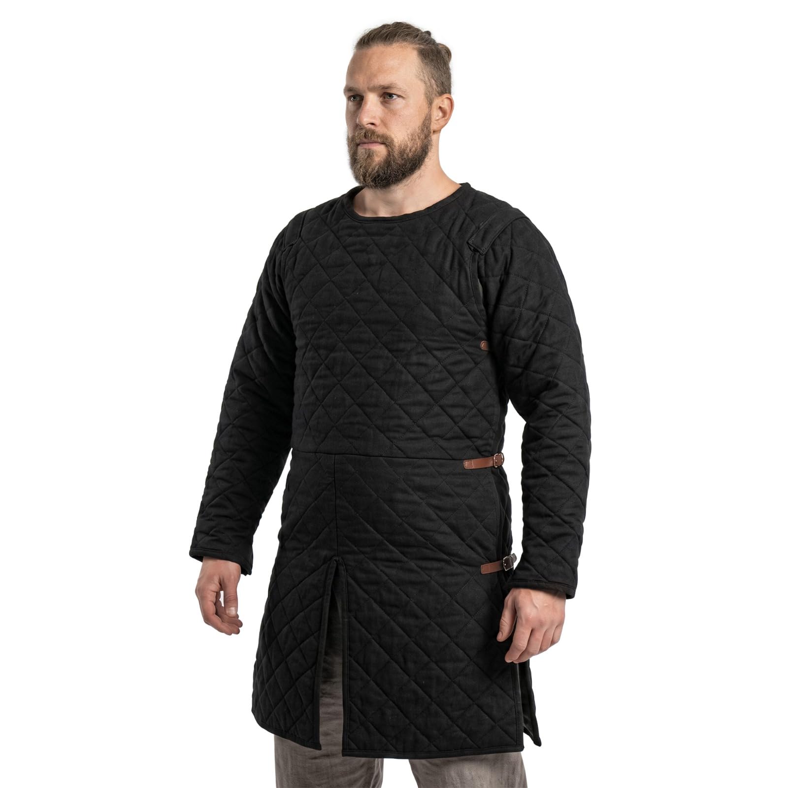 Medieval Gambeson acolchada manga completa dos capas LARP negro XXL