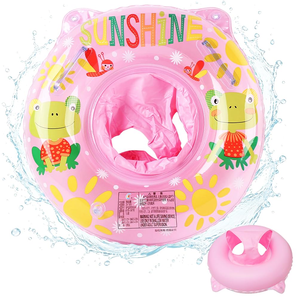 Frog Swimming Ring, Cartoon Inflatable Seat Swimming, Frog Pool Float, Animal PVC Swim Trainer with Handle, Kick Learning Aid, for Summer Beach Water Party Toys, Summer Gifts - Pink — image 1