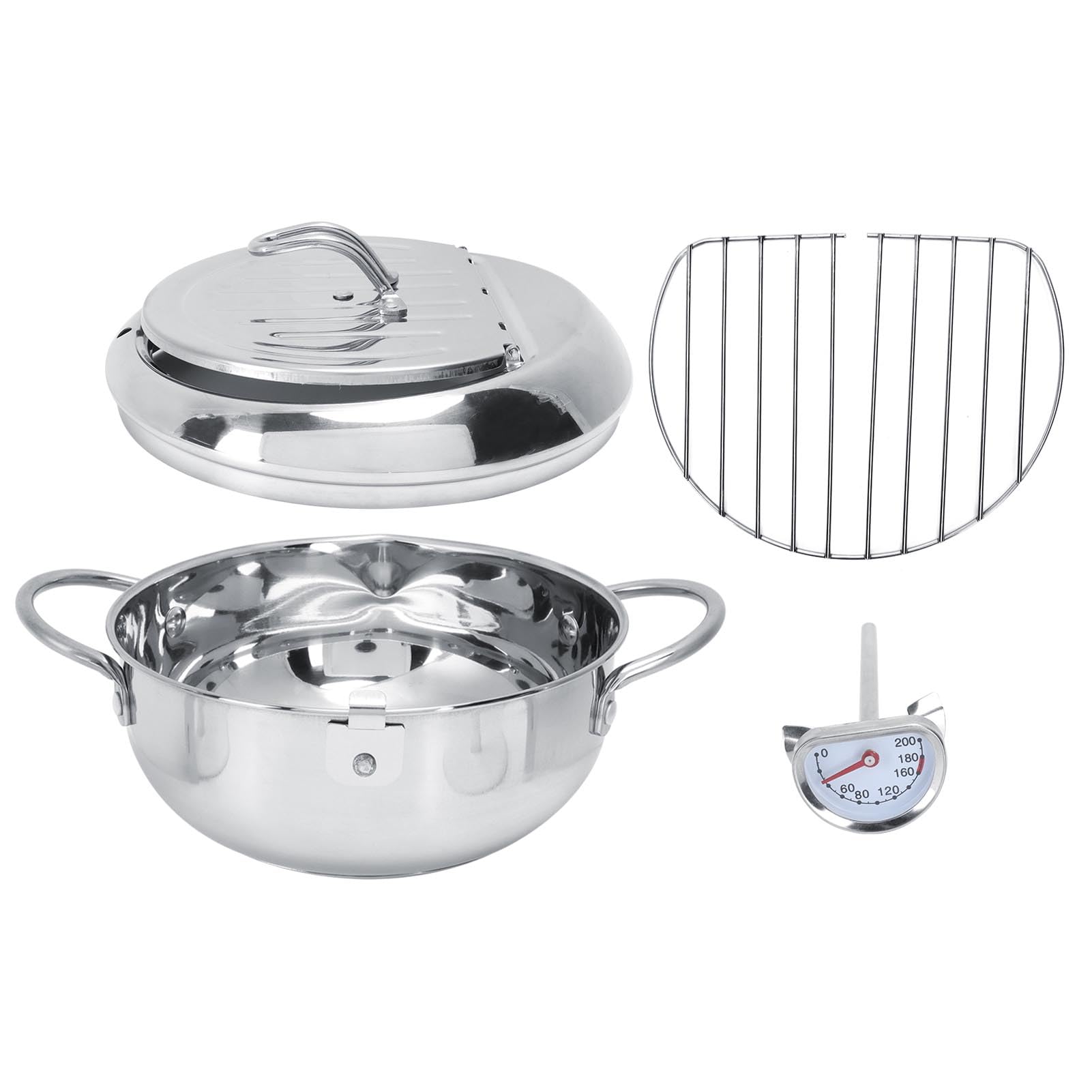 28cm Deep Fryer Pot, Japanese Tempura Fryer Pot Stainless Steel Frying Pot with Thermometer, Oil Filter Rack, Deep Frying Pot for Kitchen Stove or Induction Cooker