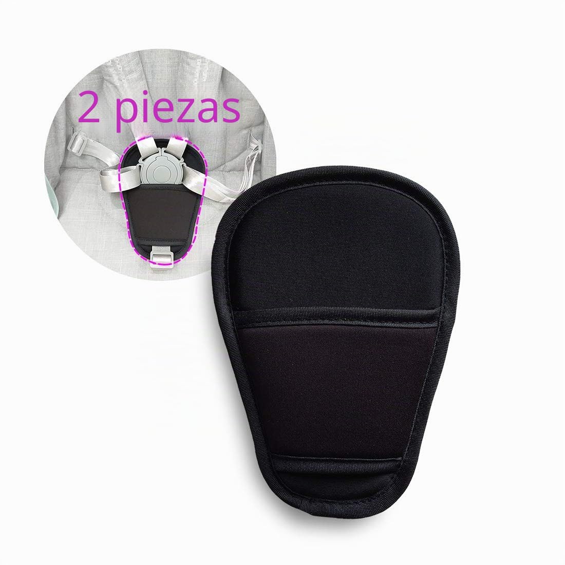 SeedFuture Bebé Cojín para la Entrepierna del Cinturón de Seguridad Negro 2 Piezas, Universal Almohadillas para el Cinturón, Fundas de Cinturón de Seguridad