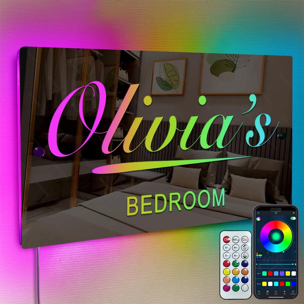 Sponsored Ad - Personalized Name Mirror LED Light - Name Light Up Sign for Wall - Customized Mirror with Name for Bedroom Party Shop Bar Salon Wedding