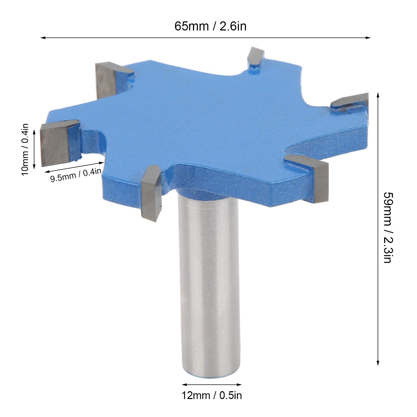 Fresa CNC para Superficies de Spoilboard 6 Dientes Fresa en Forma de T 12 mm de Vástago Fresa para Carpintería Madera 65 x 10 mm