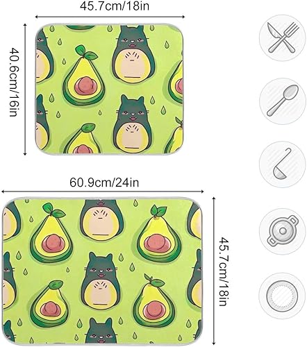 Miniatura 3 de Tapete de secado de platos con diseño de gatos divertidos con aguacate, 16 x 18 pulgadas, tapete de café de secado rápido, tapete de microfibra para