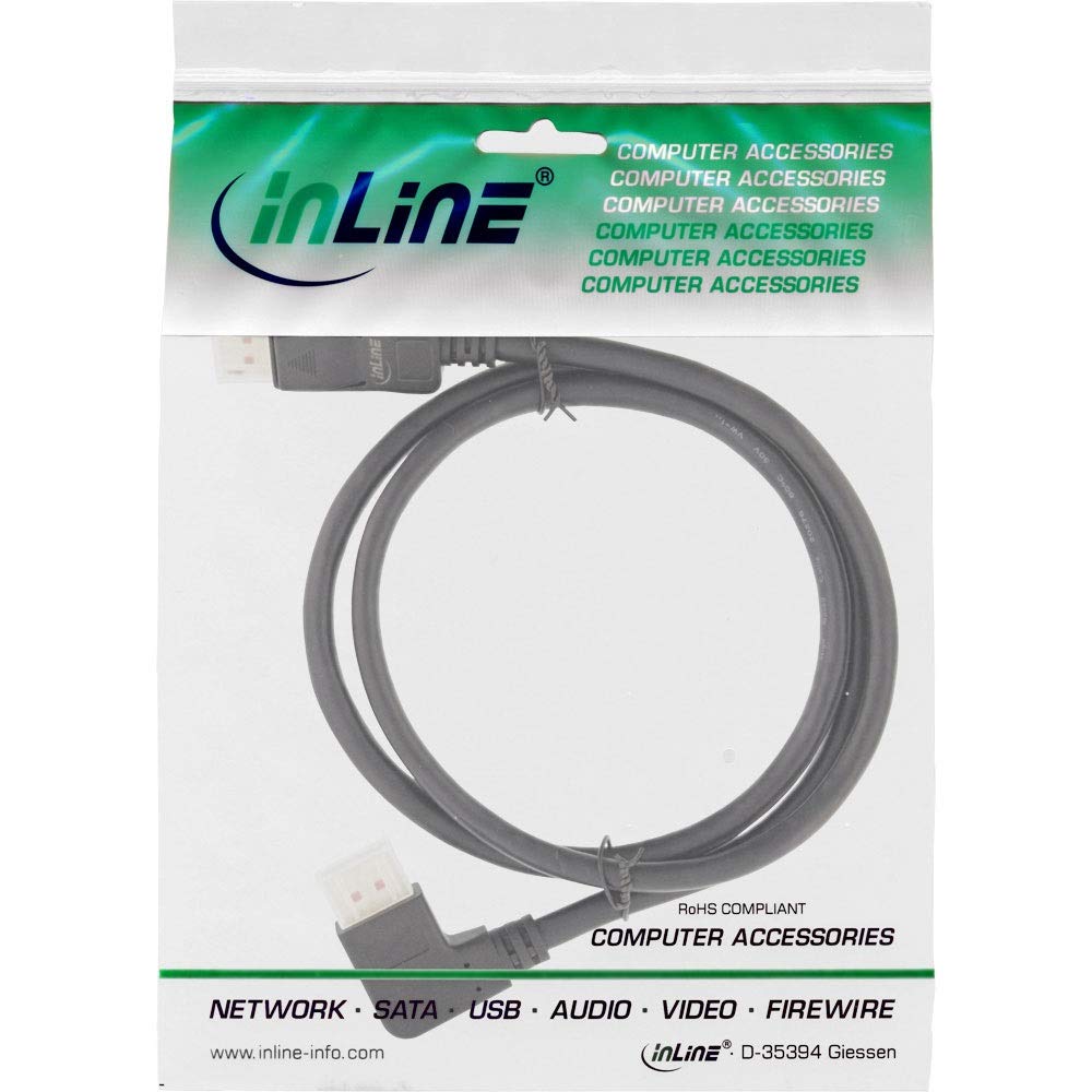 InLine® Kabel DisplayPort 1.4, 8K4K, lewy kątowy, czarny/złoty, 2 m
