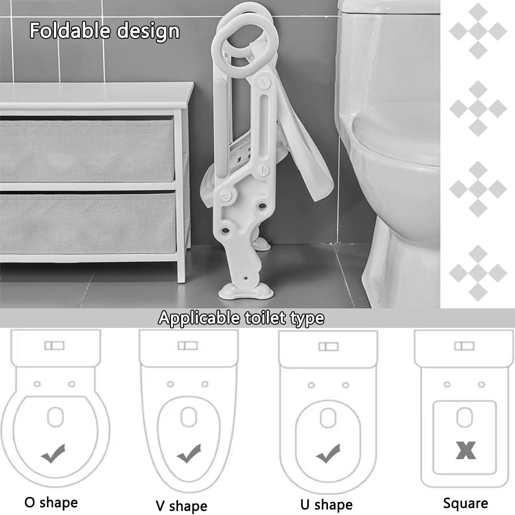 Aseo Escalera Asiento WC Casa Ajustable Asiento De Inodoro con Escalera para Niños Y Niñas, Plegable Y Estable Reductor WC con Escalera con Cojín De PU, Cargar Los Portes 75kg