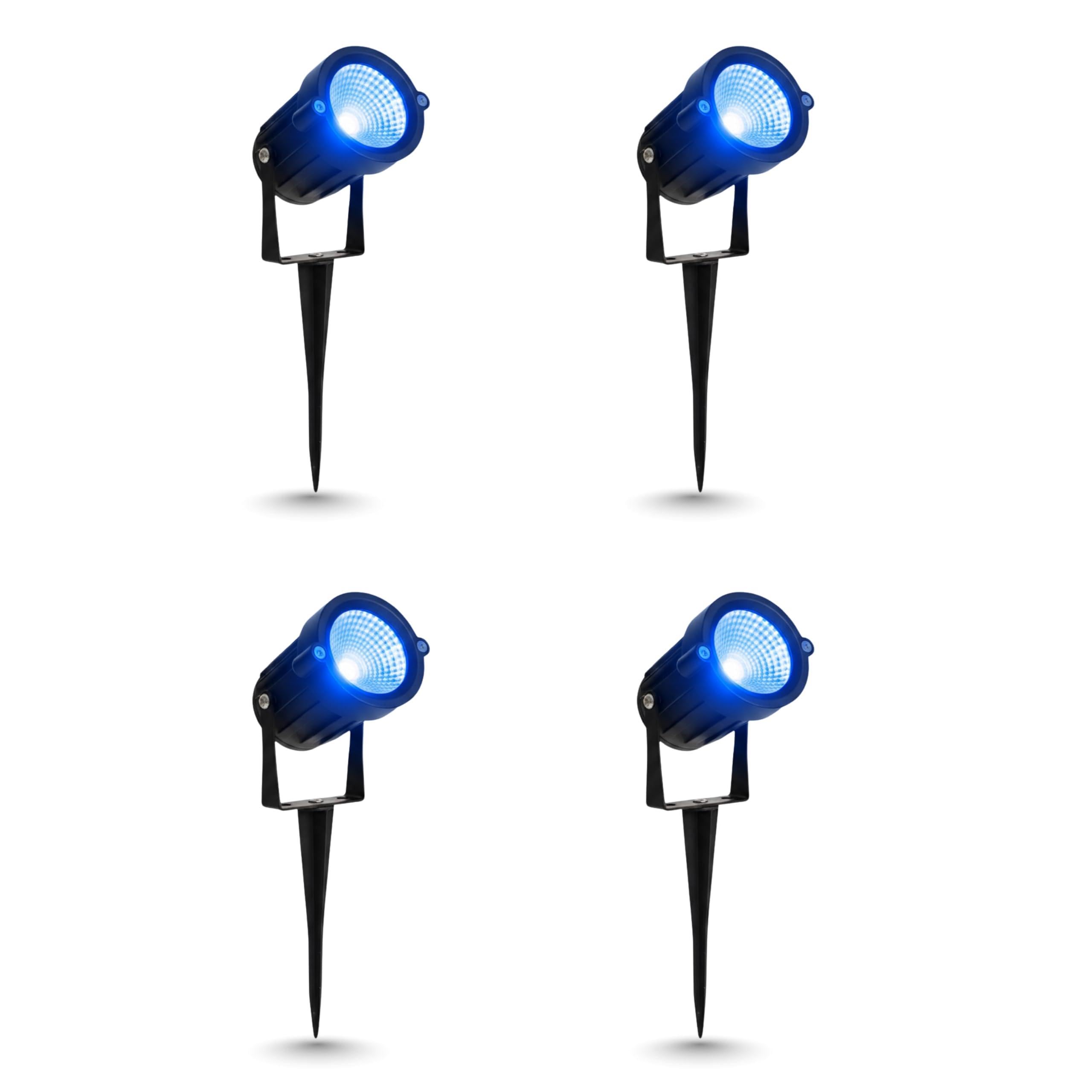 D'Mak 5W LED Spot and Spike Garden Light, Aluminium Die-Cast, Rustproof Garden Lighting for Outdoor Use (Blue, Pack of 4)