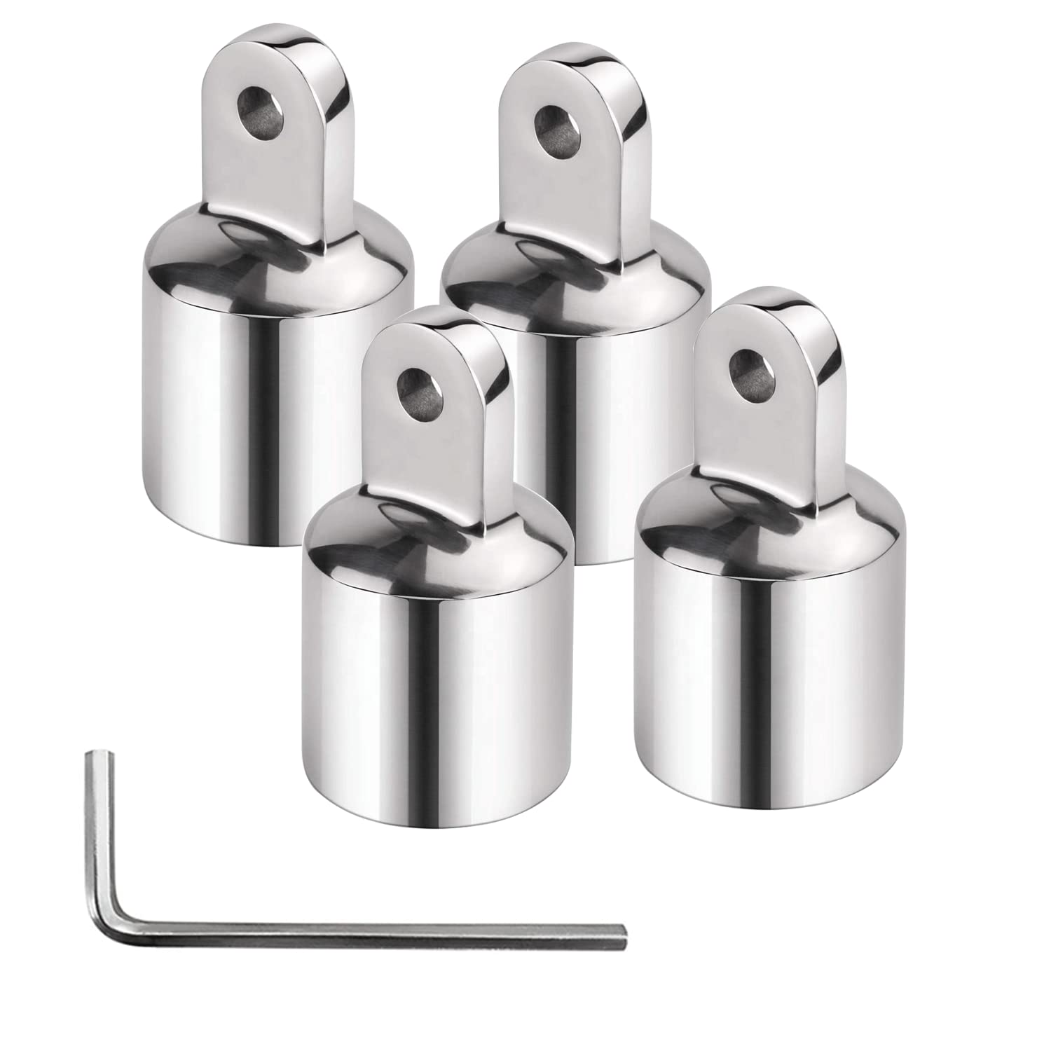 Yanyu 4 Pack 7/8 inch Bimini Top Eye End Cap Fits 7/8'' O.D. Round Tubing,316 Stainless Steel Marine Hardware,Boat Canopy Bimini Top Fittings with L Shape Hex Key
