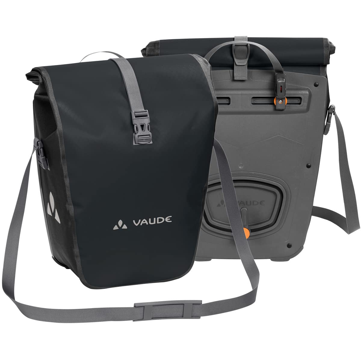 Vaude Aqua Back Bicycle Bag - Waterproof Pannier Rack Bag in Practical Set of 2 - Bicycle Bag Made from Durable & PVC-Free Tarpaulin Material - Made in Germany, Unisex, 12411, Black , standard size