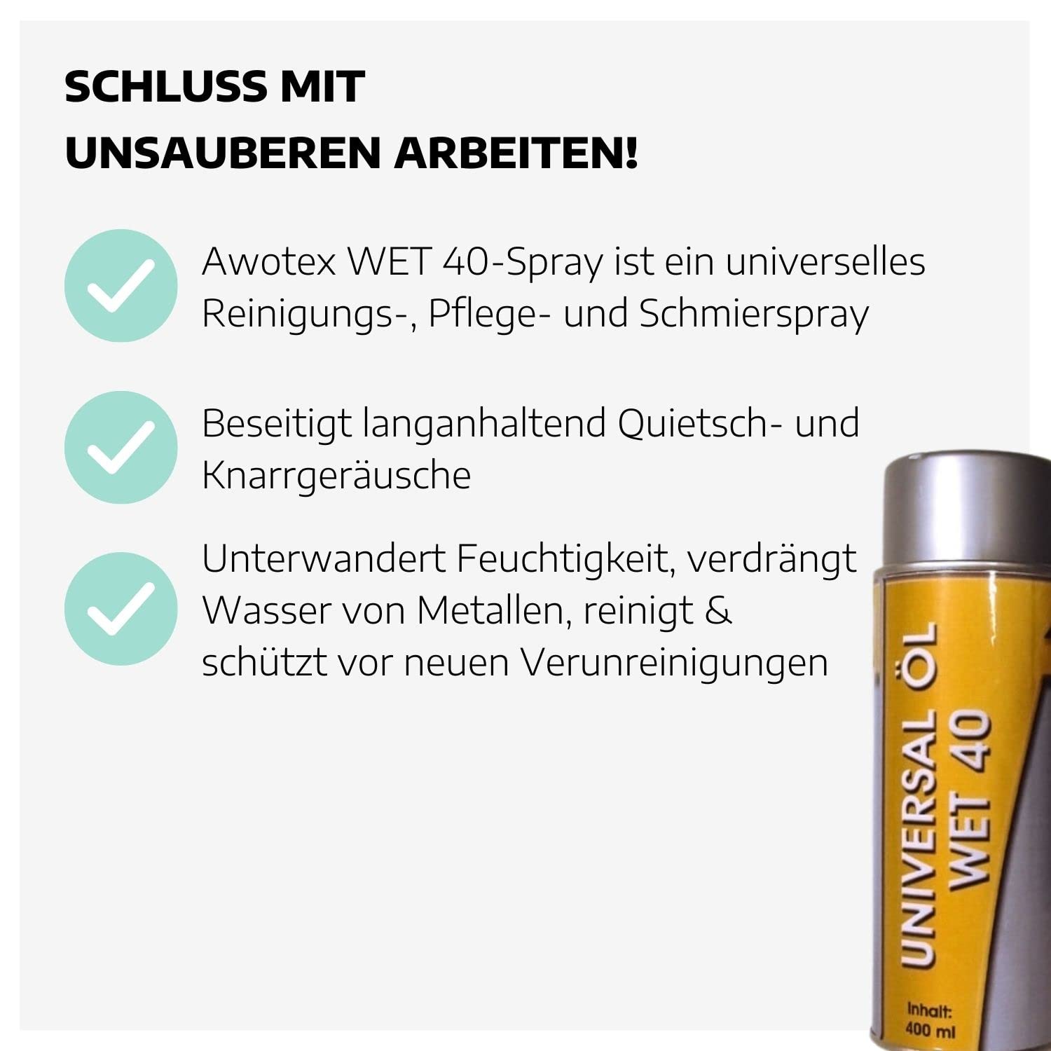 Universalöl WET 40 400 ml I 12 Dosen Universal Öl-Spray I Baustellen-Öl silikonfrei I Rostlöser-Extrem Kontakt-Spray Korrosionsschutz-Spray Kettenöl u.v.m. I Baustellen-Zubehör
