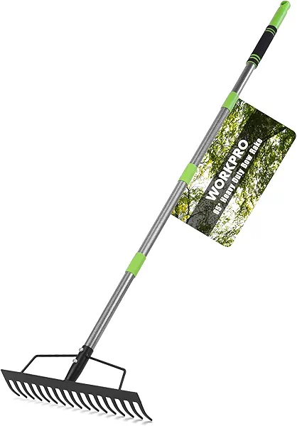 WORKPRO 65 Inch Bow Rake, 17 Tines Metal Head Rakes with High Strength Handle, Heavy Duty Garden Rake with Adjustable Handle for for Loosening Soil, Gathering Leaf, Leveling Lawn, Farming La